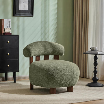 Elvina Boucle Fabric Accent Chair, Solid Wood Single Lounge Sofa, Bedroom Comfy Reading Chair, for Modern Minimalist