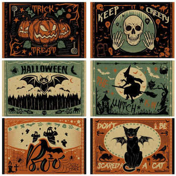 6 Pcs Halloween Placemats 12"x18" Gothic Bat Placemats Kitchen Decoration Washable Witch Place Mats Rectangle Skull