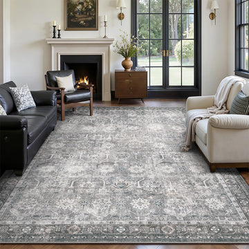 Area Rugs, Soft Non Slip Low Pile Washable Rug, Boho Modern Rug, Distressed Grey