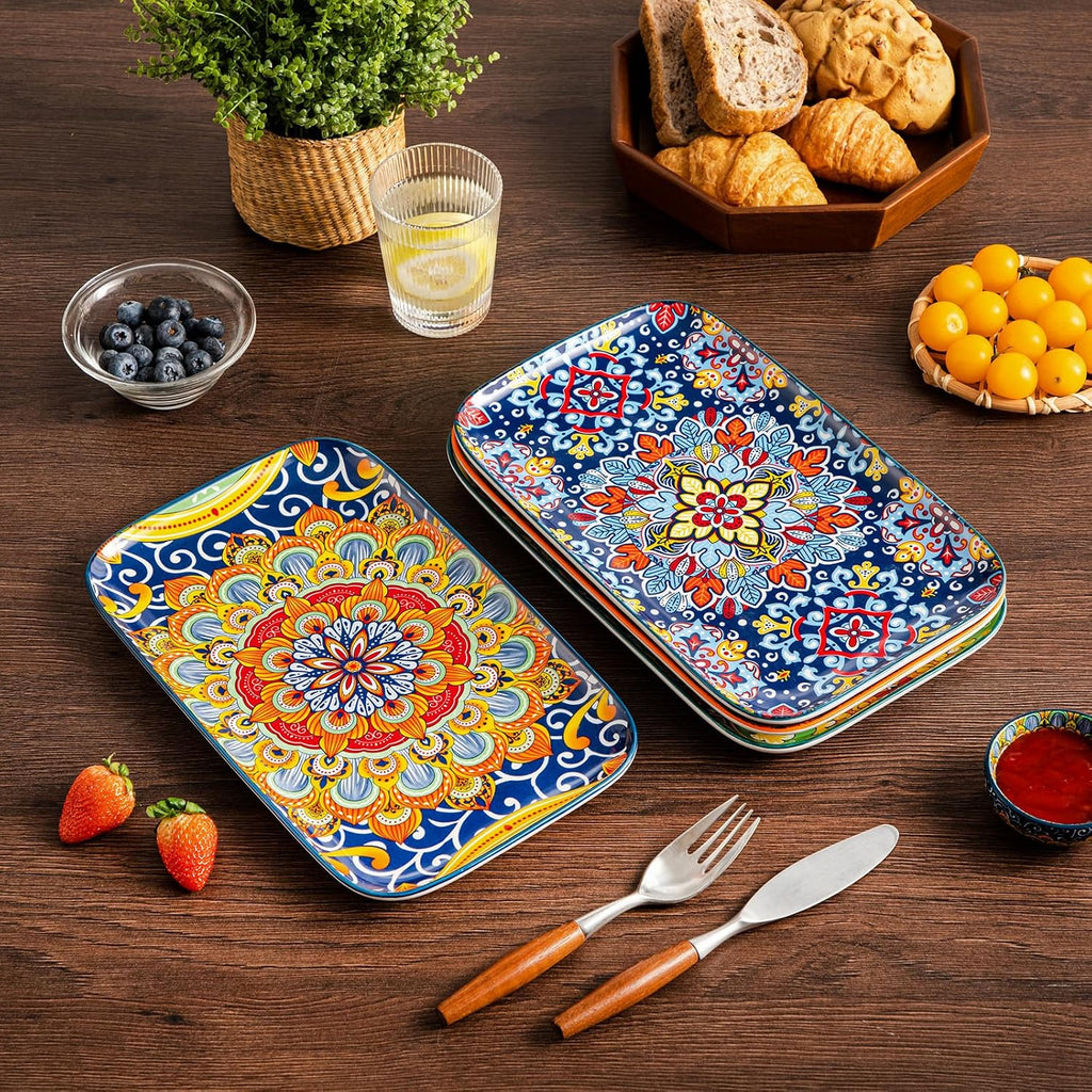 Serving Platters Set of 4, 12" x 7.4" Inch Rectangular Trays Large | Ceramic Serving Dish for Entertaining Food