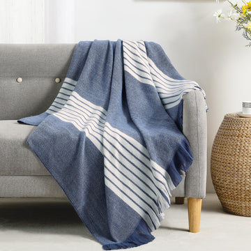 Throw Blanket Boho Striped Fringe Throw, Lightweight Woven Tassel Decorative Blanket for Couch Sofa Bed, Farmhouse