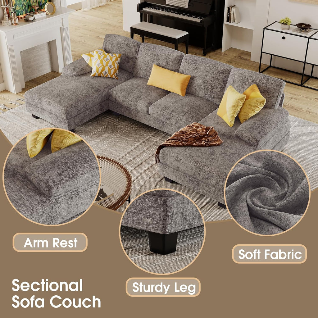 Sectional Couches for Living Room, U-Shaped Sofa Couch with Linen Fabric