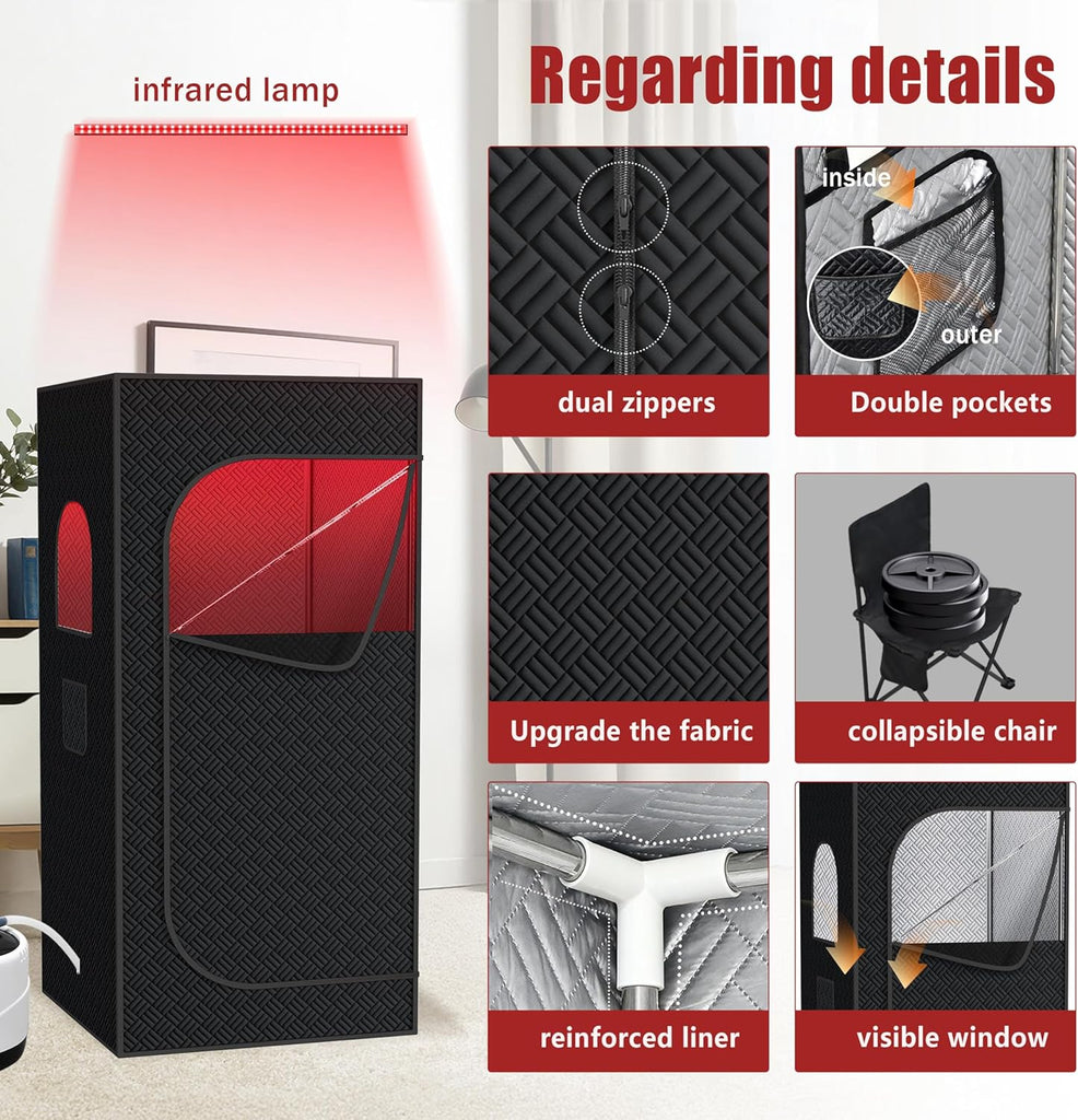Sauna Box, Portable Steam Sauna for Home with 1000W 3L Steamer, 9-Level Temperature Control & Remote