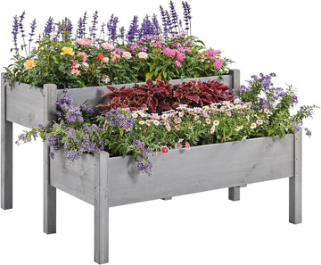 Raised Garden Bed Wood Tiered Planter Outdoor with Legs,Gray | 47 x 41 x 30 in Elevated Grow Box with 2 Levels and