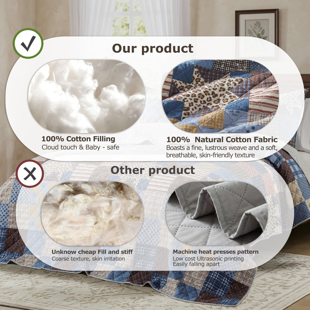 100% Cotton Reversible Patchwork Quilt Set, Leopard