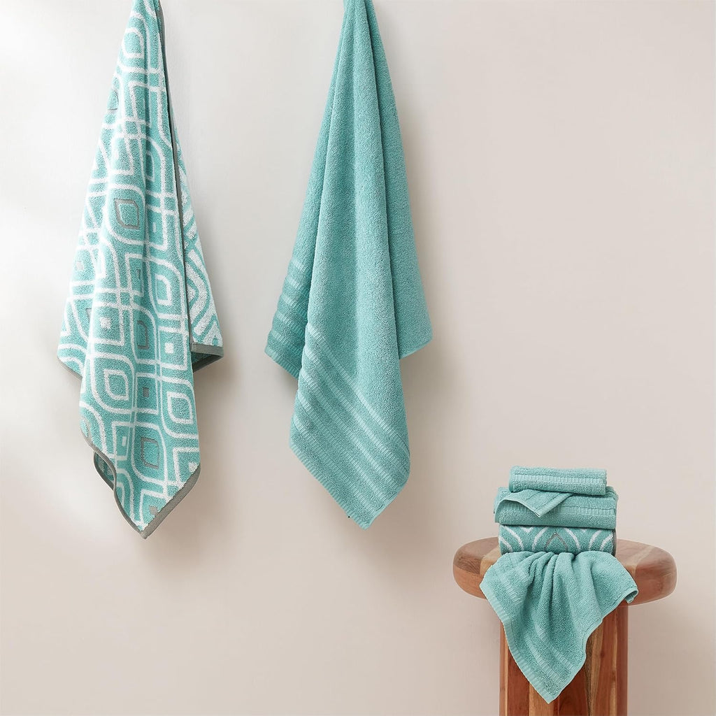 6 Piece Bath Towel Set - Bathroom Set with 2 Bath Towels, 2 Hand Towels, and 2 Wash Cloths - 100% Cotton, Super