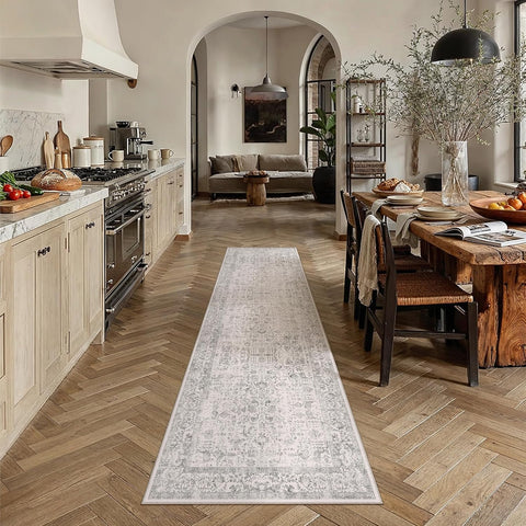Gray Runner Rug 2x8 Hallway Machine Washable Kitchen Vintage Distressed Non Slip Long Carpet Indoor 
