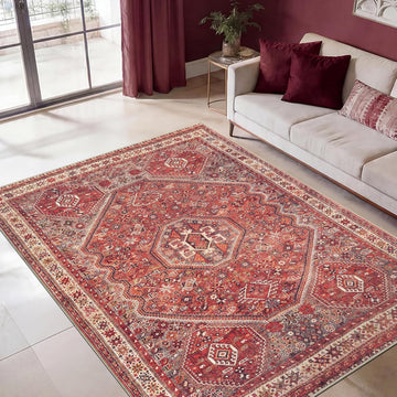 Vintage Washable Entryway Rug, Non-Slip Low Pile, 3x5