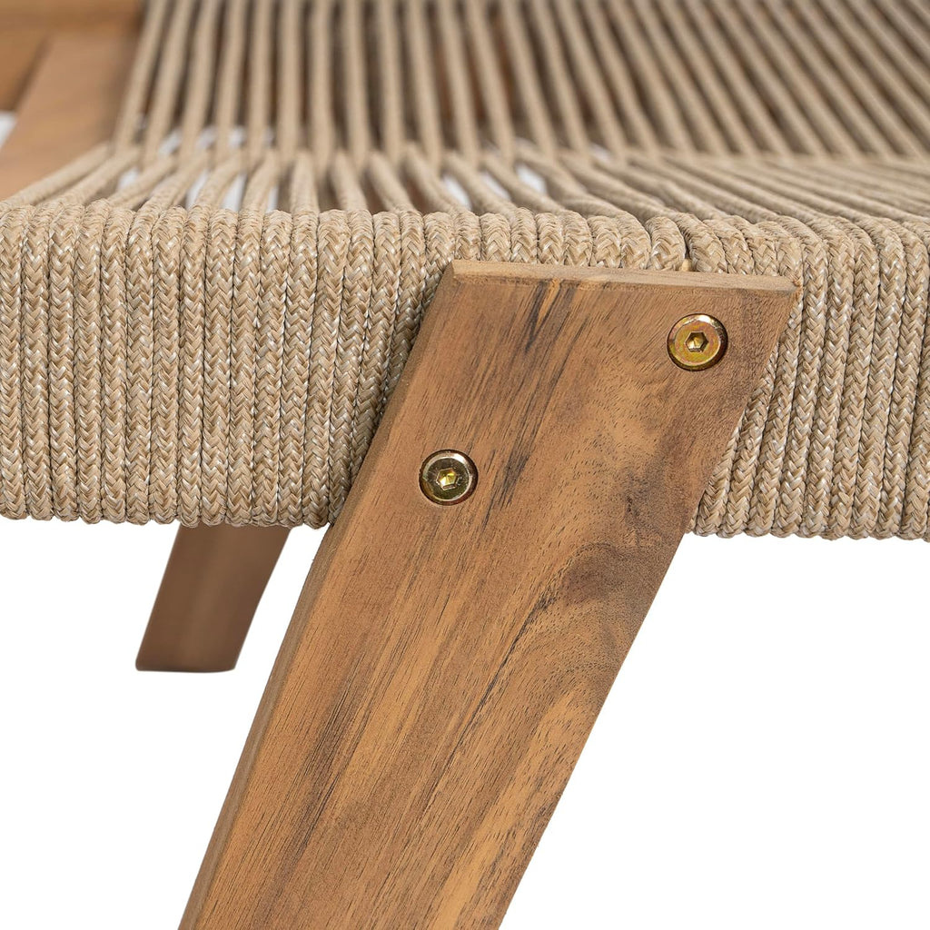 Outdoor Chaise Lounge Chair Set of 2, 77" L Acacia Wood Patio Lounge Chair with 4 Adjustable Position, Rope Woven