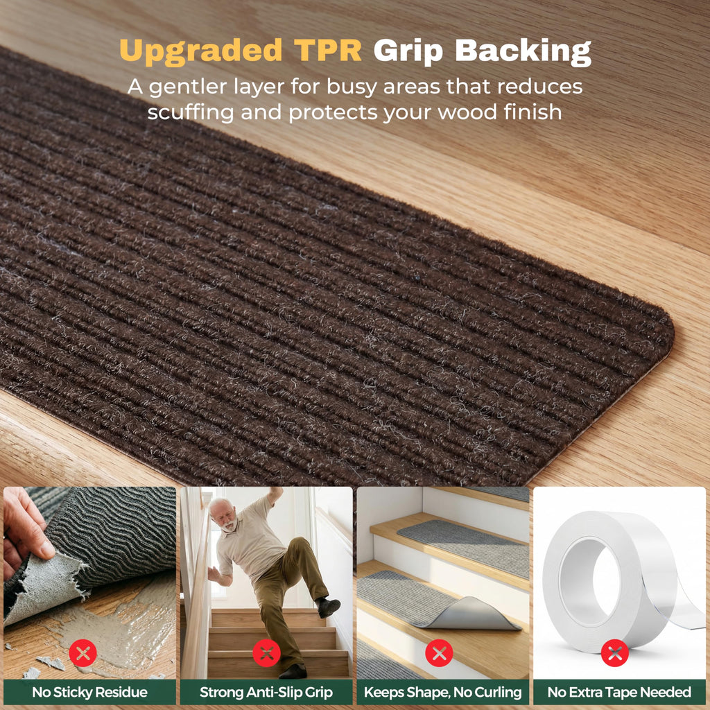 Carpet for Wooden Steps, 7 Pack, 8" x 30", Brown Stripe