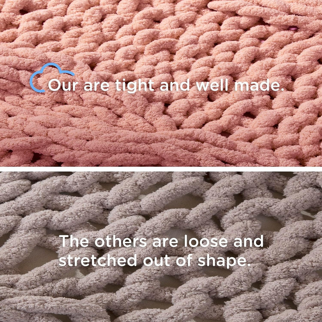 Chunky Knit Blanket Throw - 100% Hand Knitted Chunky Soft Throw Blanket, Thick and Warm Blanket for Winter, Pink
