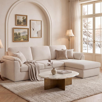 Sectional Couches Cloud Couch with Ottoman, Upholstered Boneless Couches Modern Modular L Shaped Couch 3 Seater Sofa