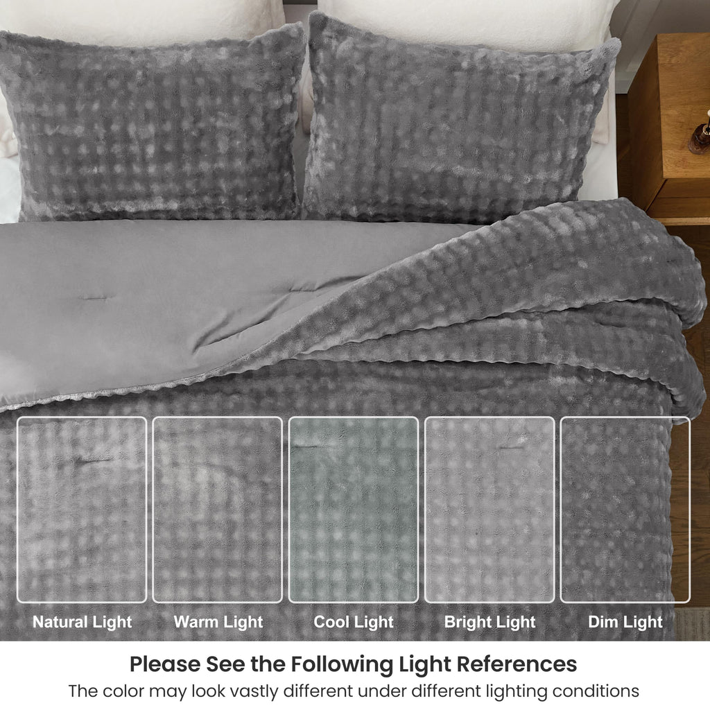Fluffy Bubble Fleece Comforter Set Dark Grey