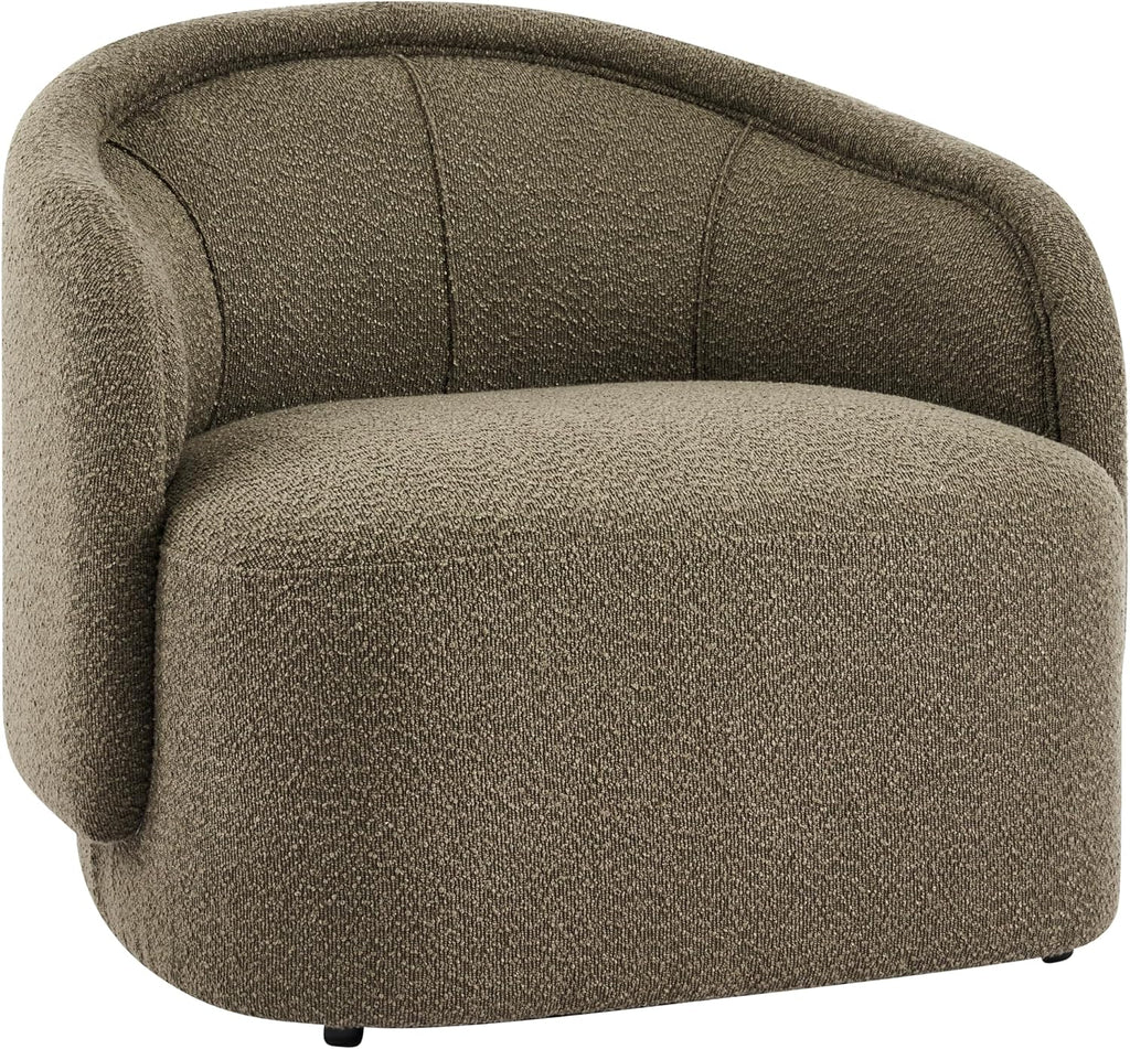 Amanda Low Profile Accent Chair, Fabric Round Back Chair, Boucle Upholstered Living Room Armchair, Comfy Reading