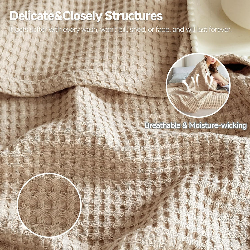 100% Cotton Waffle Weave Throw Blanket, Soft Lightweight Breathable Cozy Blankets, 40"x50")