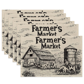 Vintage Farmhouse Cloth Placemats,Rustic Country Heat-Resistant Table Placemats Set of 6, Washable Linen Place Mats