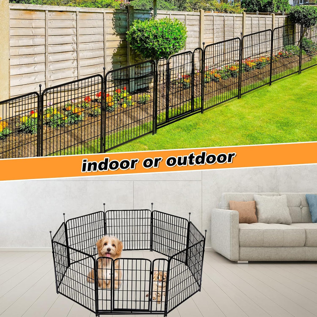 Tall Garden Fence with Gate 48 in(H)×27 in(L) 12 Panels Total 26.6 Ft(L), Garden Fencing to Keep Dogs Out, Heavy Duty
