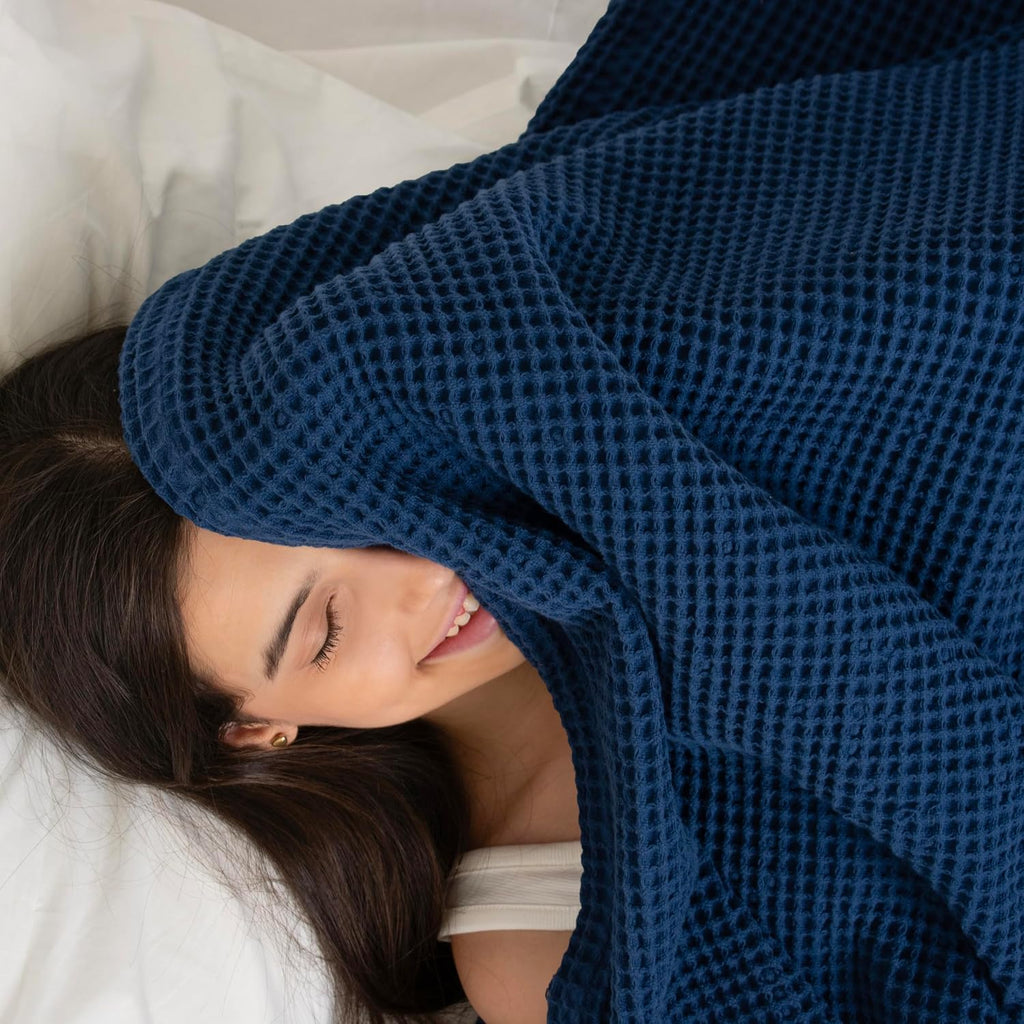 Throw Blanket, 100% Cotton Soft Lightweight Breathable Summer Blanket Throws, Waffle Weave Throw Size Bed Blanket: