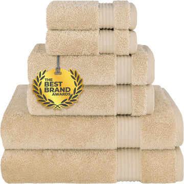 100% Cotton Turkish Towel Set, Soft Absorbent Quick Dry, 6 Piece Towel Set, Beige