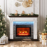 44 Inch Electric Fireplace Mantel TV Stand, Farmhouse Style Fireplace Heater with Stacked Stone Surround, 3D Realistic Flame and Remote Control, White