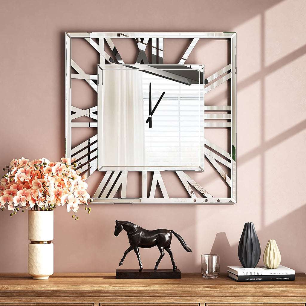 24" Wall Clocks Decor - Glossy Mirror Finish
