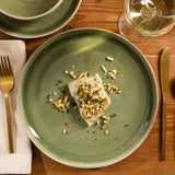 Manila Bay 12-Piece Stoneware Dinnerware Set, Service for 4, Reactive Glaze Modern Artisan Plates, Bowls & Mugs, Green
