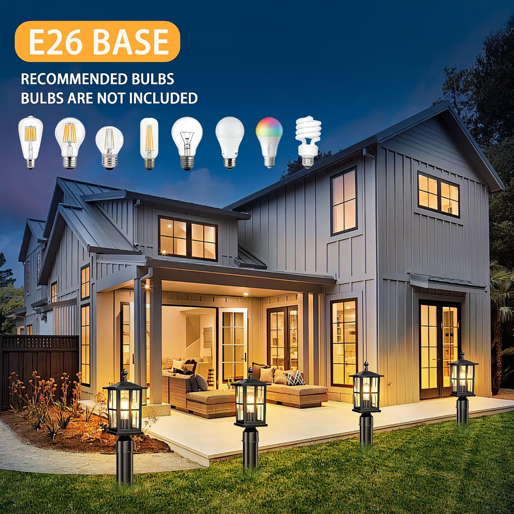 Outdoor Post Lights 2-Pack, Anti-Rust Waterproof Black Pillar Light Fixtures