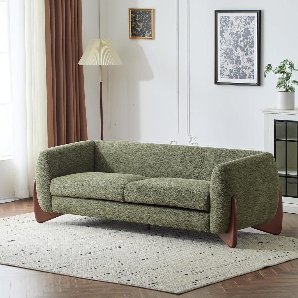 82 Inches Sofa Couch, Cozy Boucle Upholstered 3-Seater Sofa, Wood Frame Couch