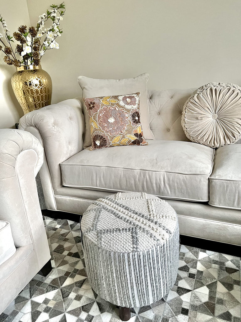 Home - 100% Handmade and Handcrafted Luxury Premium Abstract Wool String Millie - Footstool, Footrest, Pouf, Ottoman