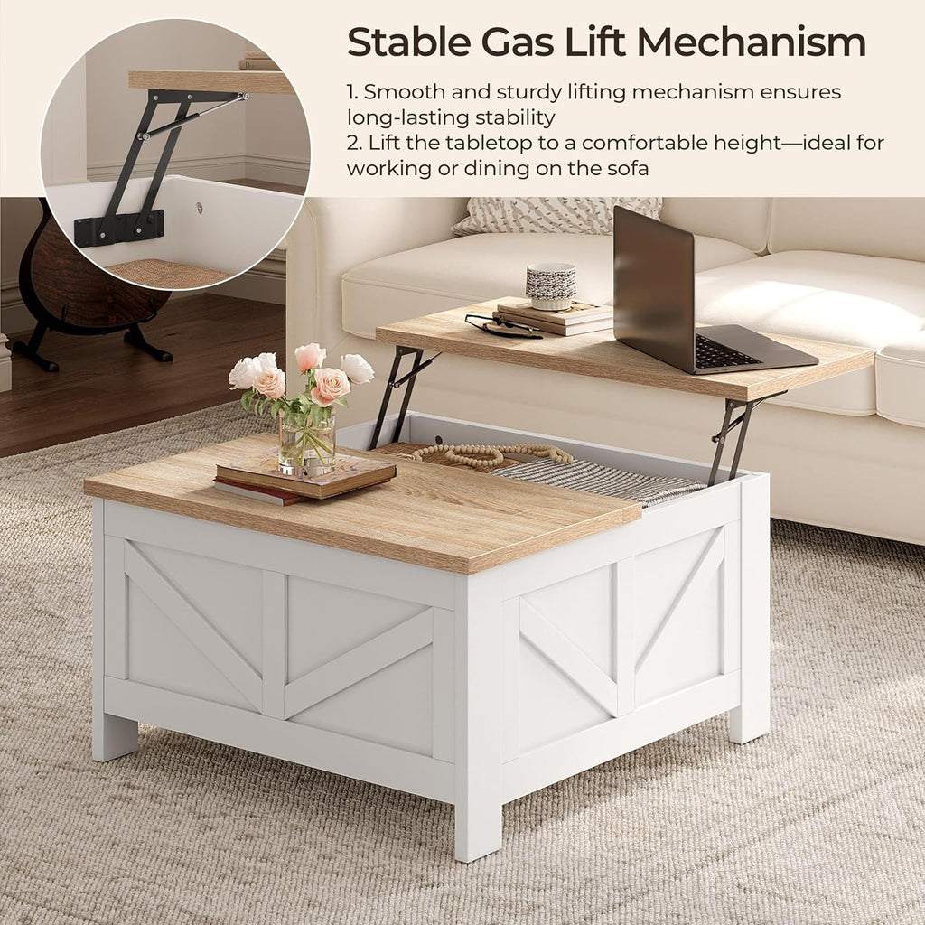 Farmhouse Lift Top Coffee Table with Storage, Square Coffee Table