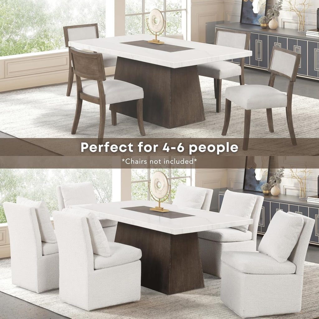 Rafferty Modern Solid Wood 70-inch Rectangle Dining Table with Genuine White Marble Tabletop and Tapered Pedestal
