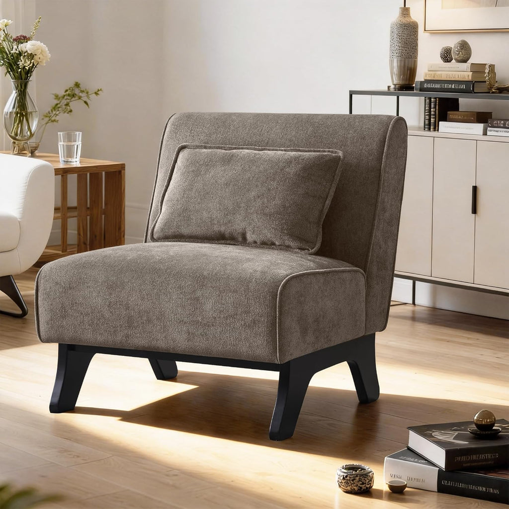 Upholstered Armless Accent Chair,Modern Comfy Living Room Chairs with Wooden Legs& Pillows,Lounge Sofa Side Chair