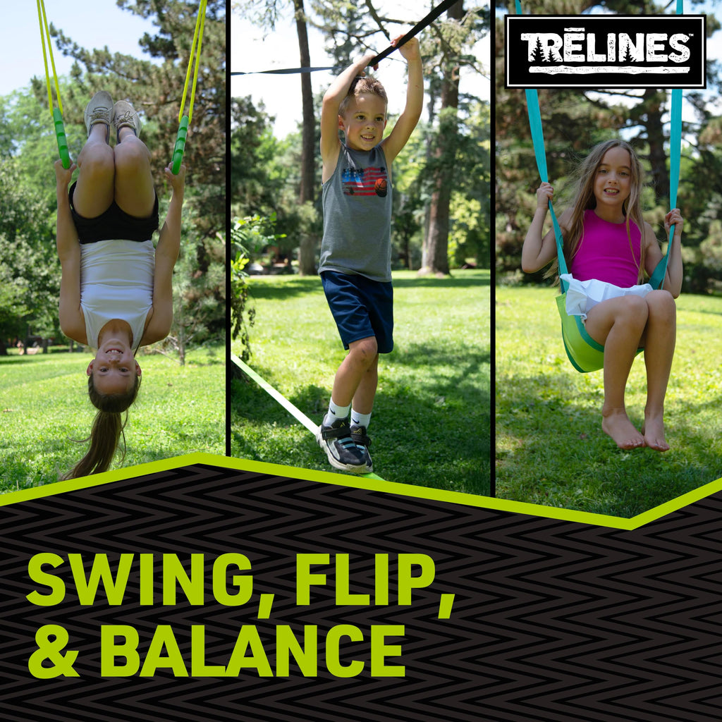 Swingset Gymnastics Kit 36 ft - Slackline Swing Set for Backyard, Monkey Bars & Gymnastics Line - 2 Swings, Double