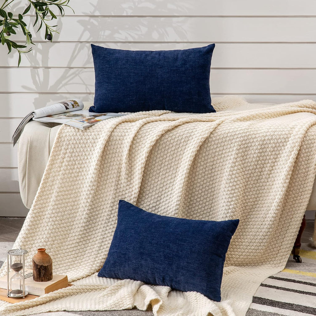Lumbar Support Pillow Decorative Rectangle Throw Pillow Covers 12"x20" Inch Set of 2, Soft Chenille Pillowcase