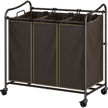 Heavy Duty 3-Bag Laundry Sorter Rolling Cart, Bronze