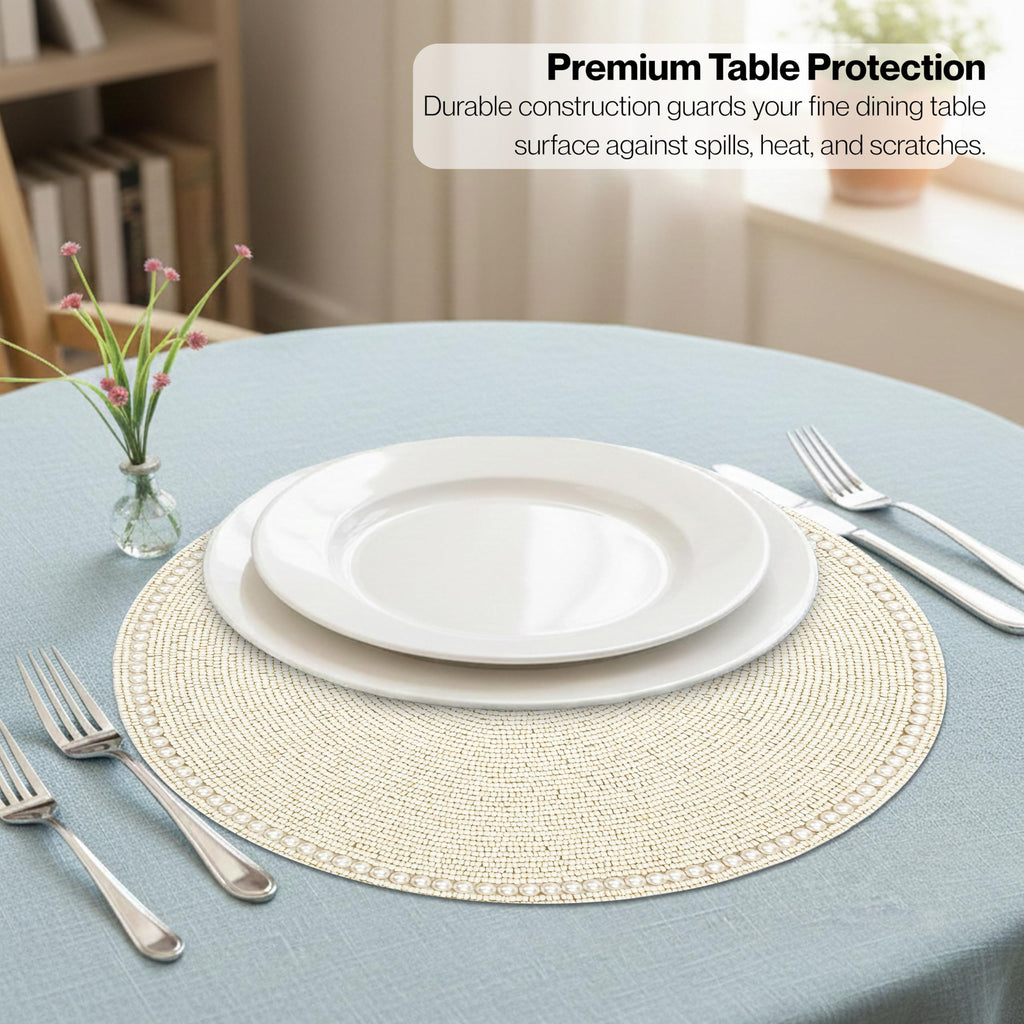 Beaded Placemats Set of 2 Ivory Round Handmade Table Mats