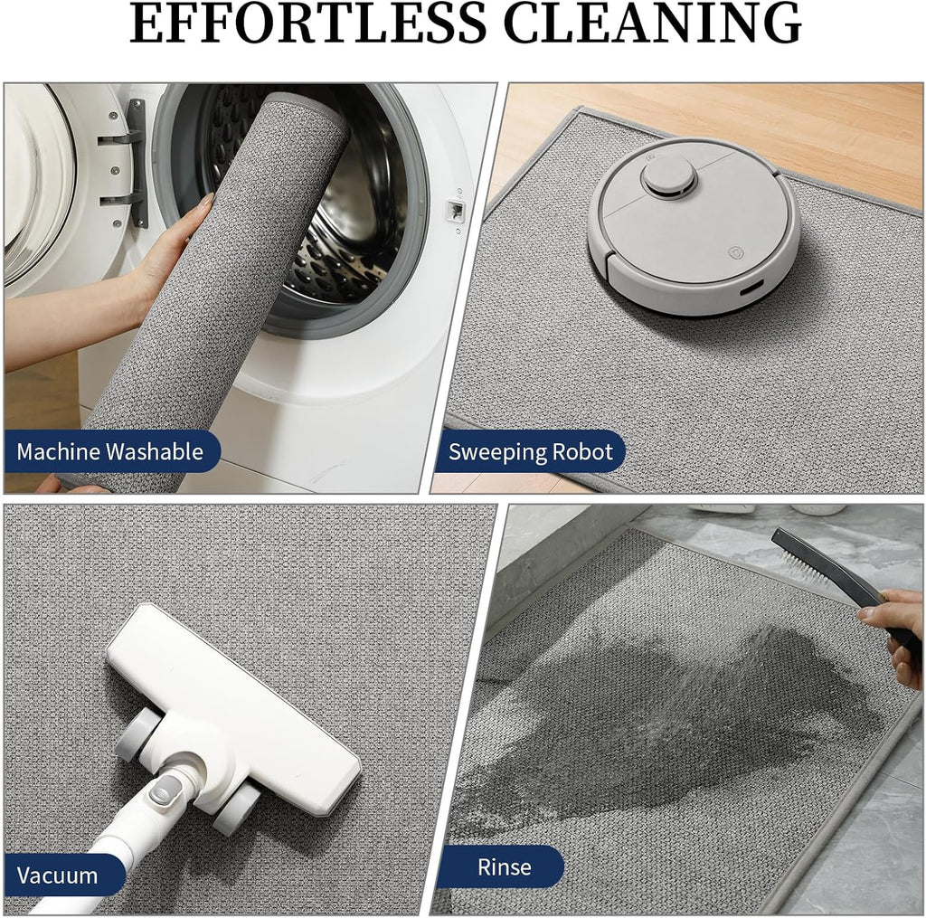 Gray Bathroom Rugs Sets 2 Piece, Quick Dry Thin Bath Mat, Non Slip Absorbent Machine Washable, Bath Runner Rug for