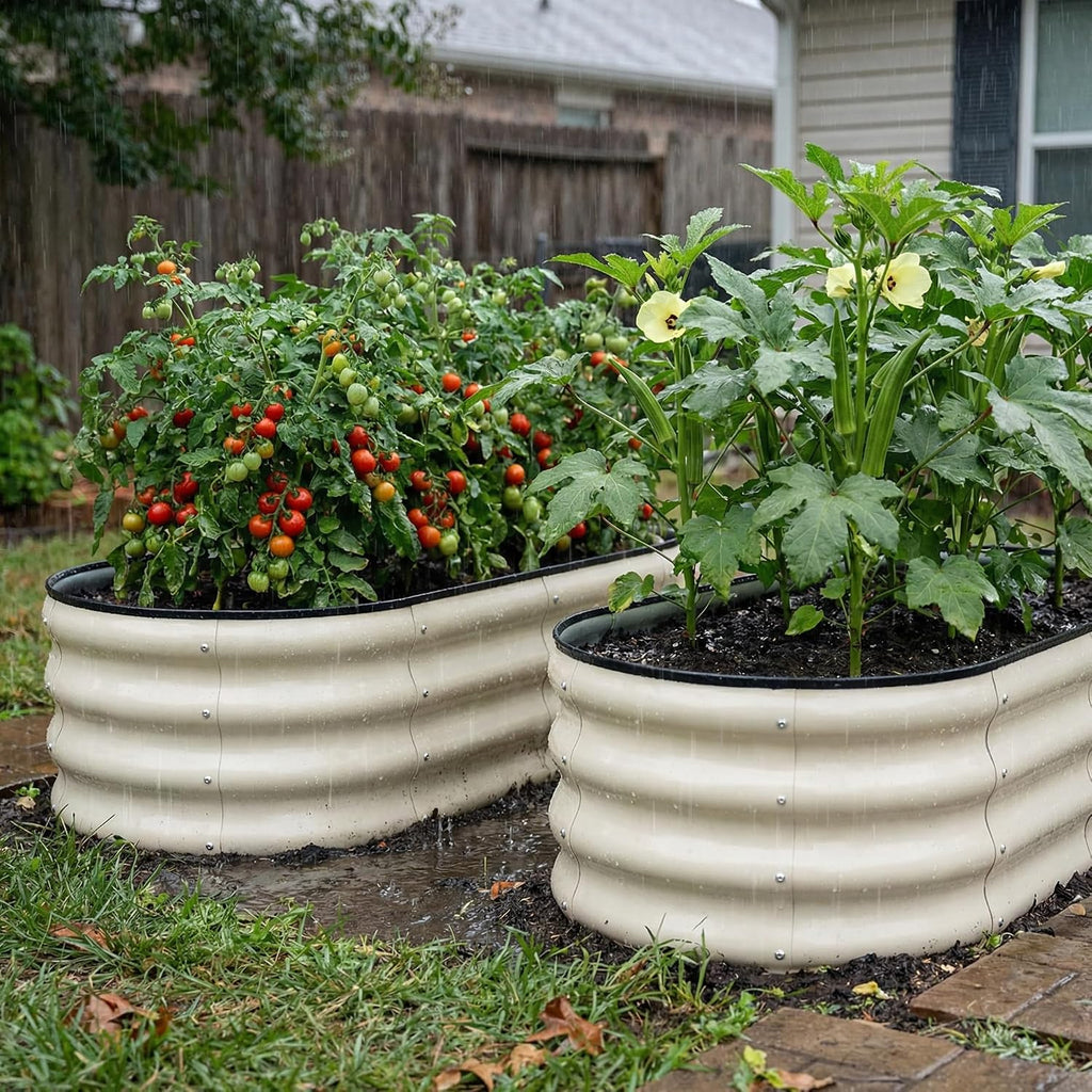 Galvanized Raised Garden Bed Outdoor, 2 Pcs 4x2x1ft Oval Metal Planter Box for Planting Plants Vegetables, White
