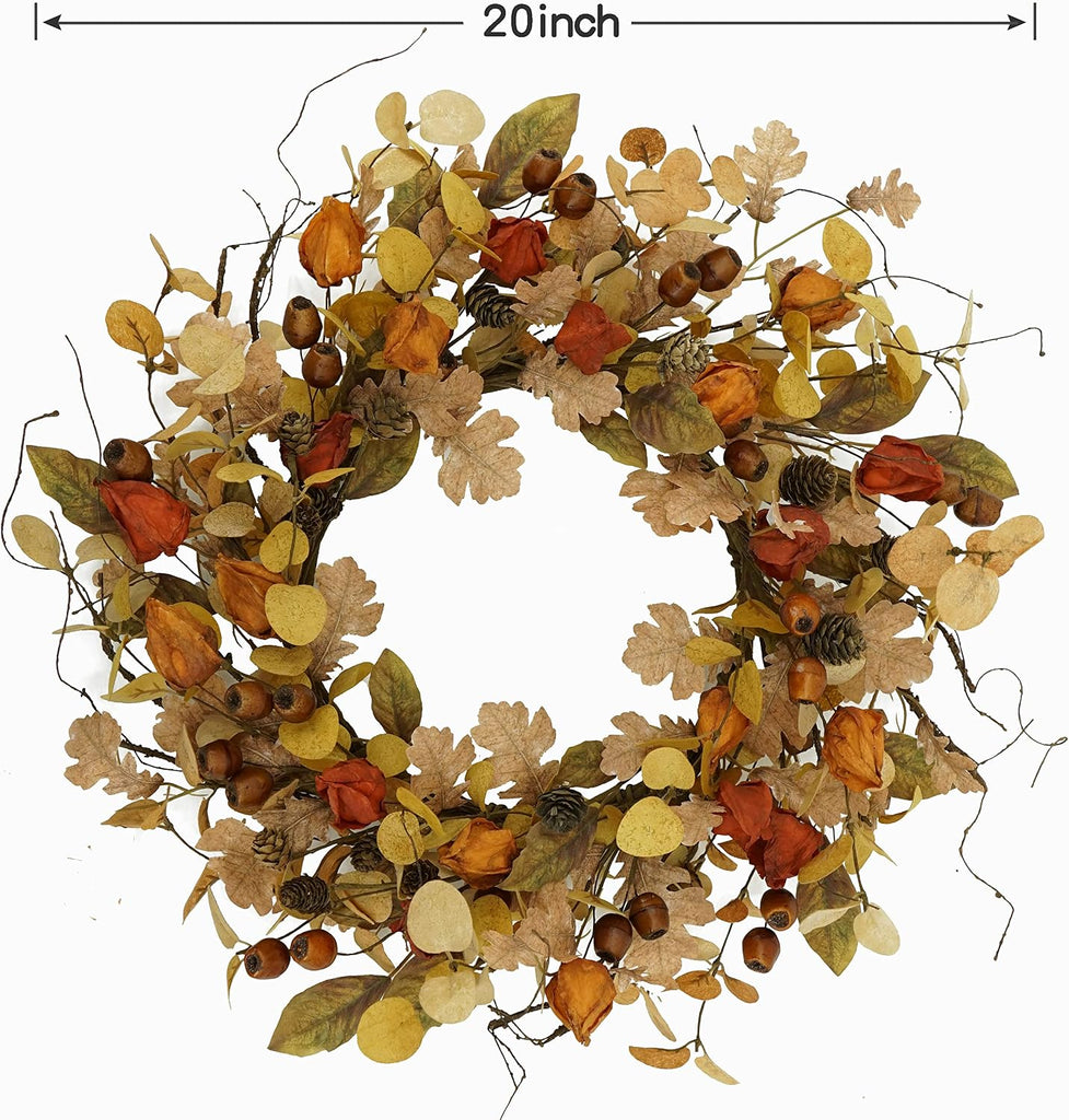 Artificial Fall Wreath for Front Door Autumn Wreath Decor