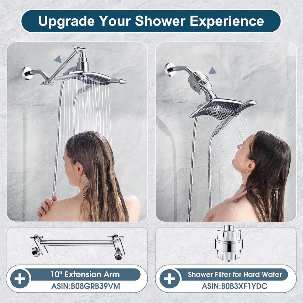 High Pressure Dual Shower Head Combo, Handheld Showerhead Rainfall Shower Head Combo with Black Face