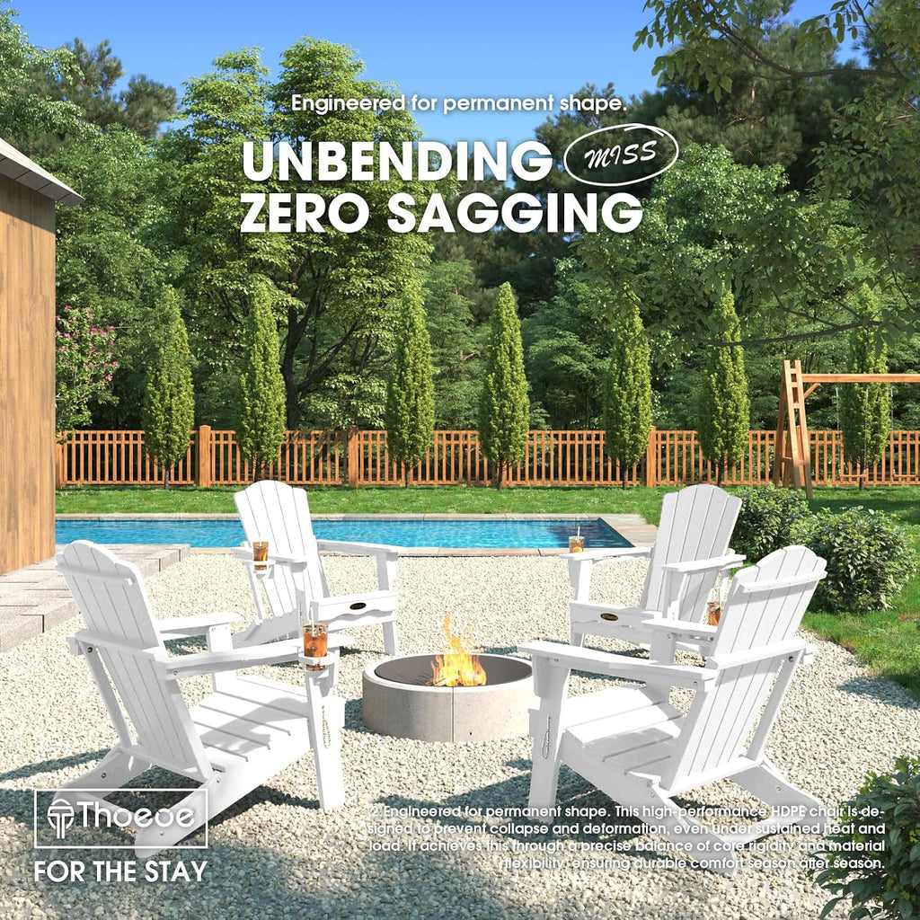 Folding Adirondack Chair Set of 2, HDPE Outdoor Chairs, Patio Chairs | All-Weather Fire Pit Chair Set of 2, with Cup