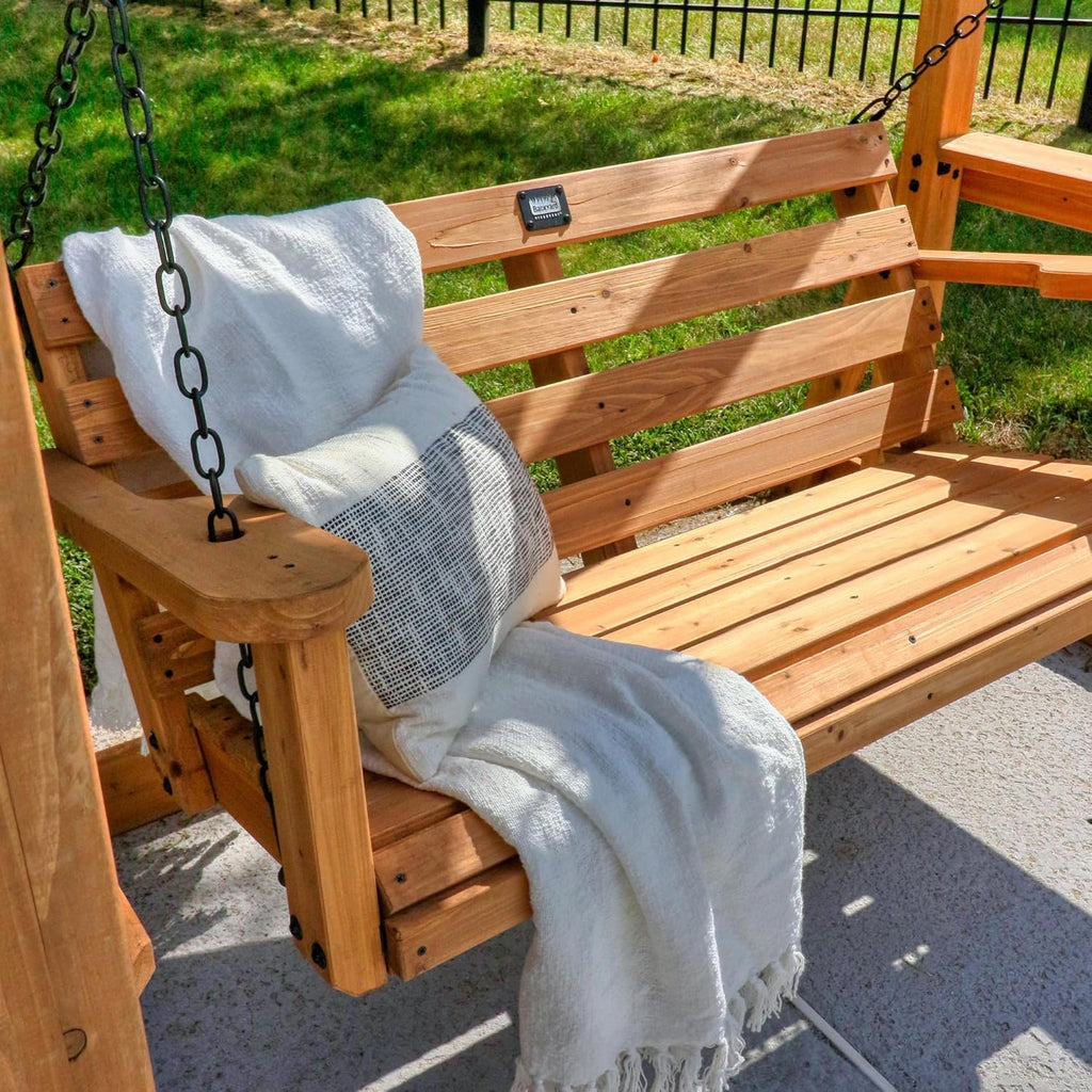 8' x 5' Cedar Wood Outdoor Patio Pergola Swing Bench with Trellis, Two-Person Seating, Chains