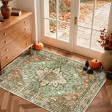 Area Rugs 3'x5' Washable Non-Slip, Floral Vintage Distress Medallion Carpet for Living Room Bedroom 
