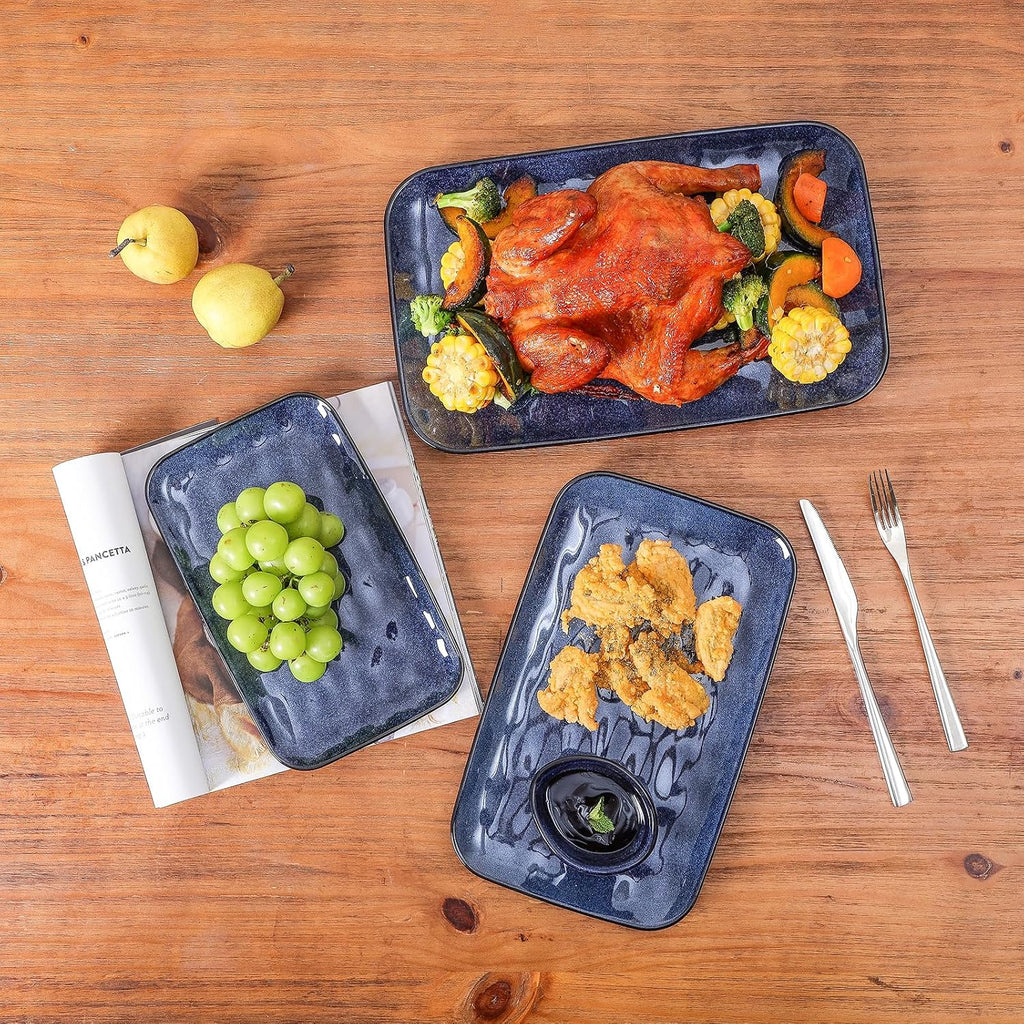 Ceramic Rectangle Serving Platters - 14" 12" 10" Porcelain Serving Trays Plates for Party BBQ Appetizers Sushi