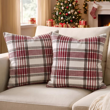 Red Tartan Plaid Chirstmas Holiday Large Throw Pillow Covers 24x24 Set of 2