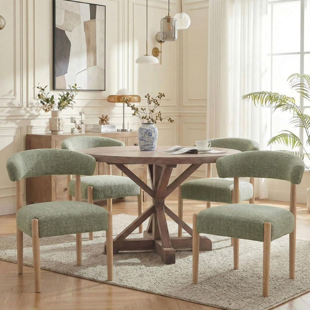 Wooden Dining Chairs Set of 2, Modern Upholstered Dining Room Chairs with Rubberwood Legs and Curved Backrest, Fabric