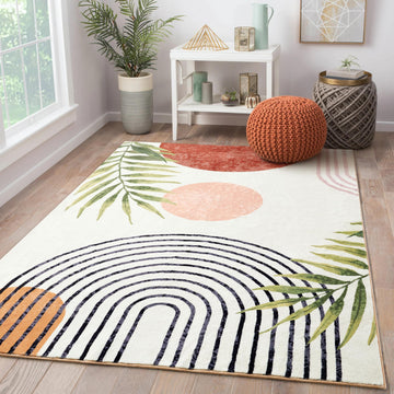 Mid Century Modern Washable Rug, Boho Cute Aesthetic Area Rugs Large Carpet Dining Living Room Entryway Office