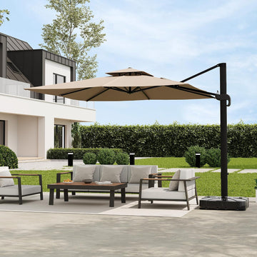 10x10 ft Square Outdoor Umbrella, Cantilever Patio Umbrella | 360° Rotation & Adjustable Height