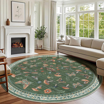 Mushroom Insect Round Rugs 8ft Living Room Brown