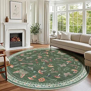 Mushroom Insect Round Rugs 8ft Living Room Brown